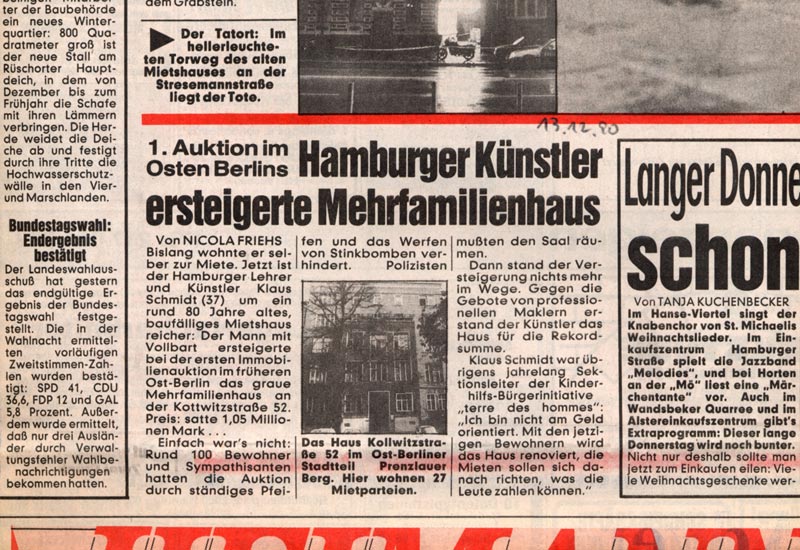 Kollwitzstraße 52, Artikel der Bildzeitung zur Versteigerung des Hauses