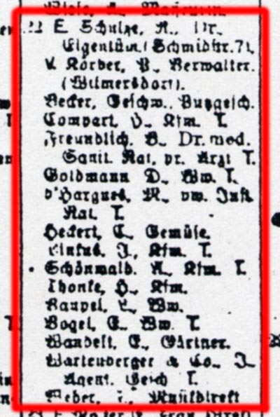 Kollwitzstraße 52, Auszug aus dem Berliner Adressbuch von 1920