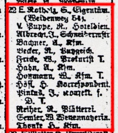 Kollwitzstraße 52, Auszug aus dem Berliner Adressbuch von 1933, Detail