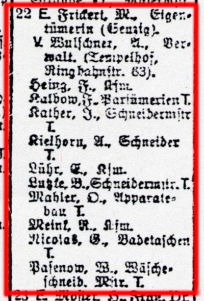 Kollwitzstraße 52, Auszug aus dem Berliner Adressbuch von 1943