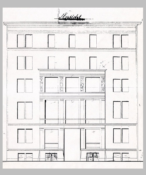 Kollwitzstraße 52, Zeichnung der Fassadenansicht aus der Bauakte von 1874